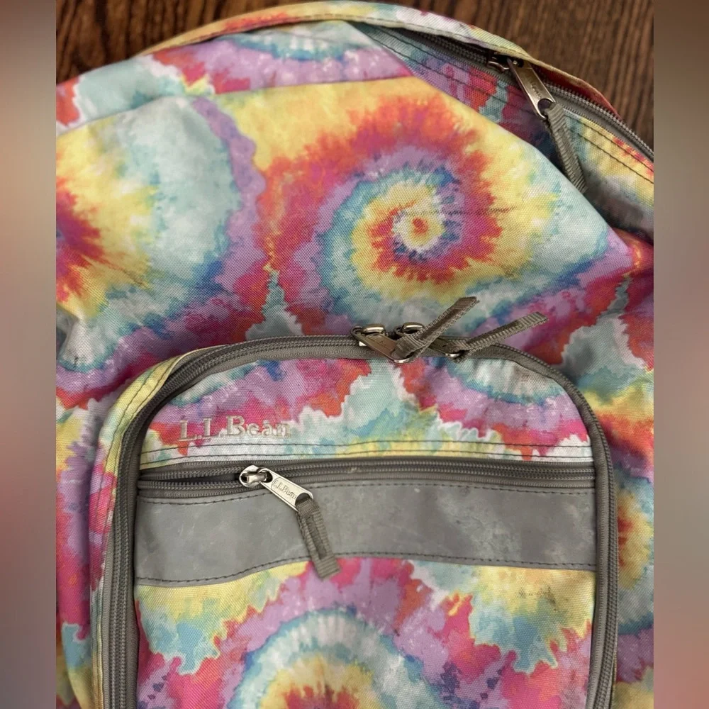 L.L.Bean Kids Bean’s Explorer Tie Dye Backpack Rainbow School Camp Book Bag